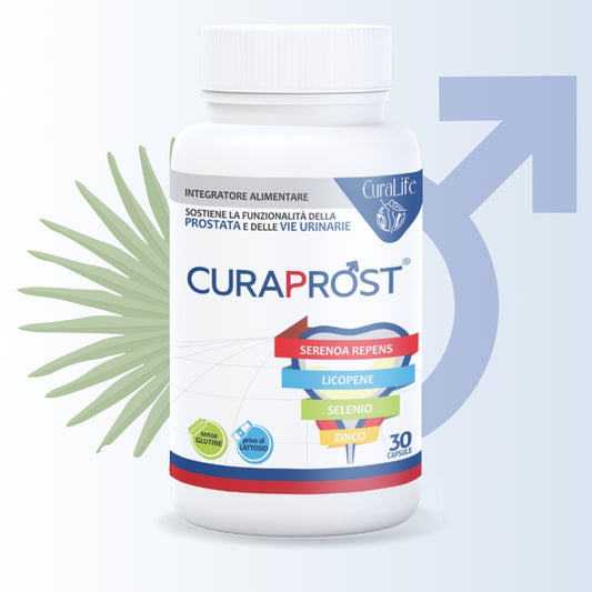 Integratore Uomo Alimentare CURA LIFE Senza Glutine in 30 Capsule a base di Serenoa Repens, Licopene, Zinco, e Selenio favorisce la Funzionalità della Prostata e delle vie Urinarie
