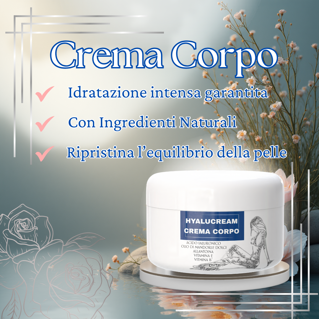 Crema Corpo Idratante 500 ml – Pelle Secca e Sensibile – con Acido Ialuronico, Burro di Karité, Olio di Mandorle Dolci e Vitamina E – Formula Nutriente e Lenitiva, Idratazione Profonda