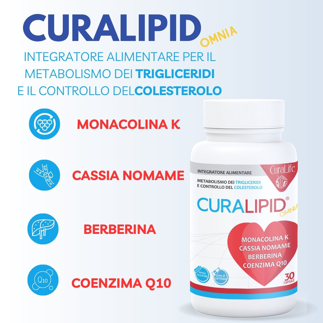 Curalipid Omnia 30 Cps Integratore Alimentare Di Monacolina K - Cassia Nomame - Berberina E Coenzima Q10 - Aiuta A Mantenere I Normali Livelli Di Colesterolo Nel Sangue