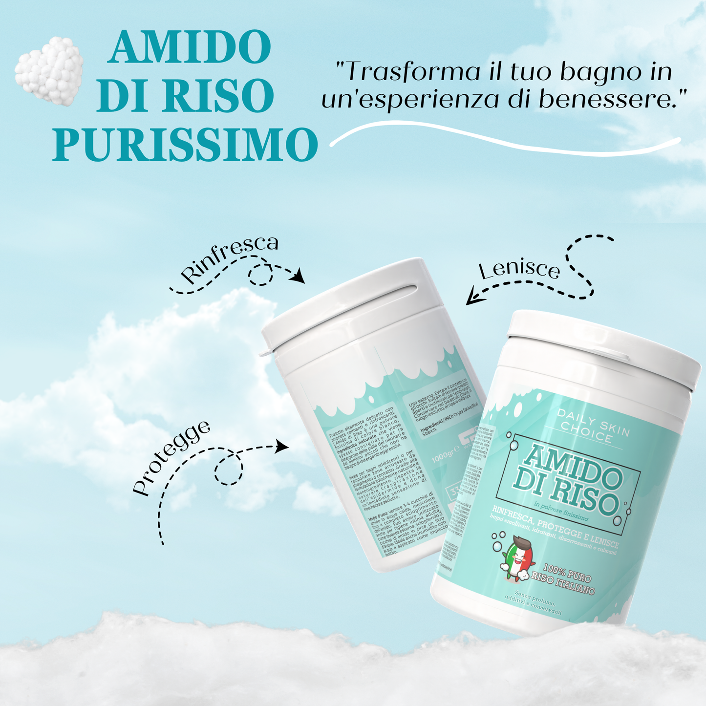 Amido di Riso Puro Italiano per Bagno, Lenitivo e Rinfrescante, 1 kg