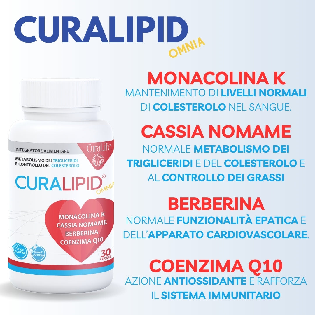 Curalipid Omnia 30 Cps Integratore Alimentare Di Monacolina K - Cassia Nomame - Berberina E Coenzima Q10 - Aiuta A Mantenere I Normali Livelli Di Colesterolo Nel Sangue
