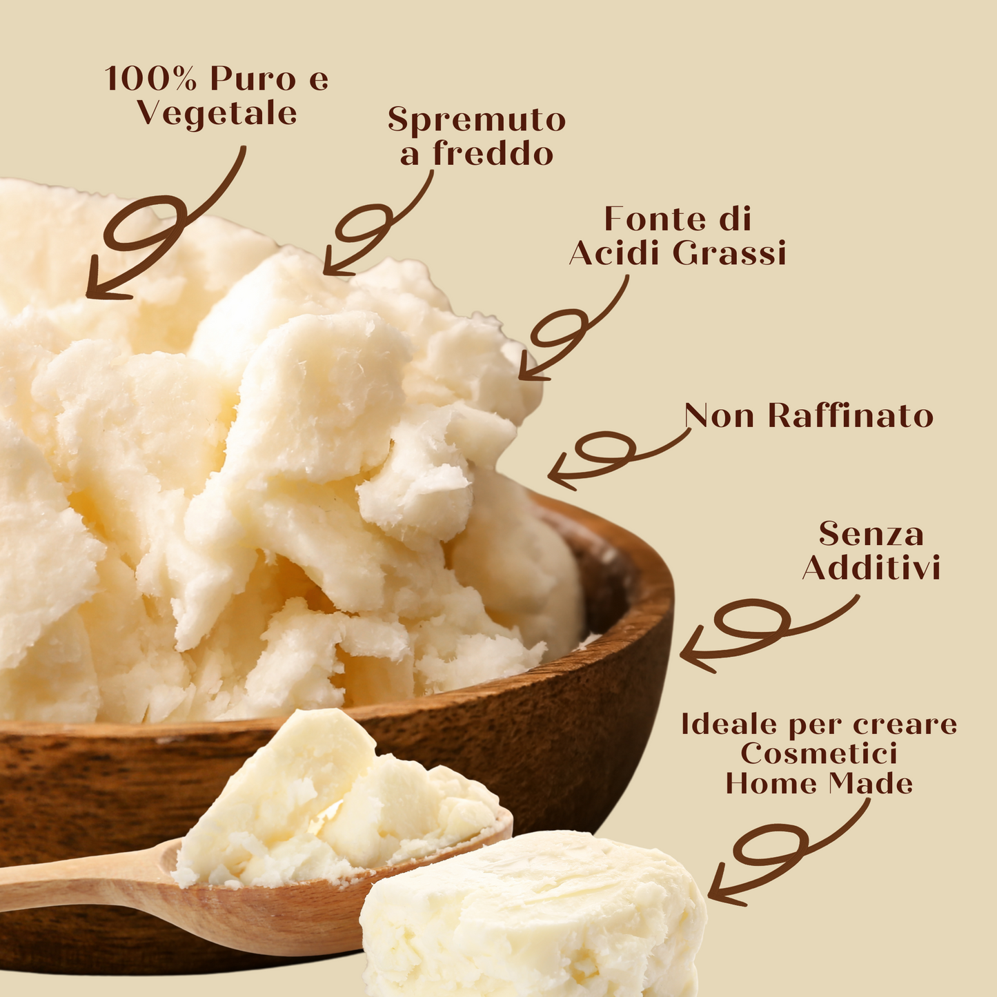 Burro di Karité Puro, Non Raffinato, Idratante Naturale per Pelle e Capelli, 1 kg