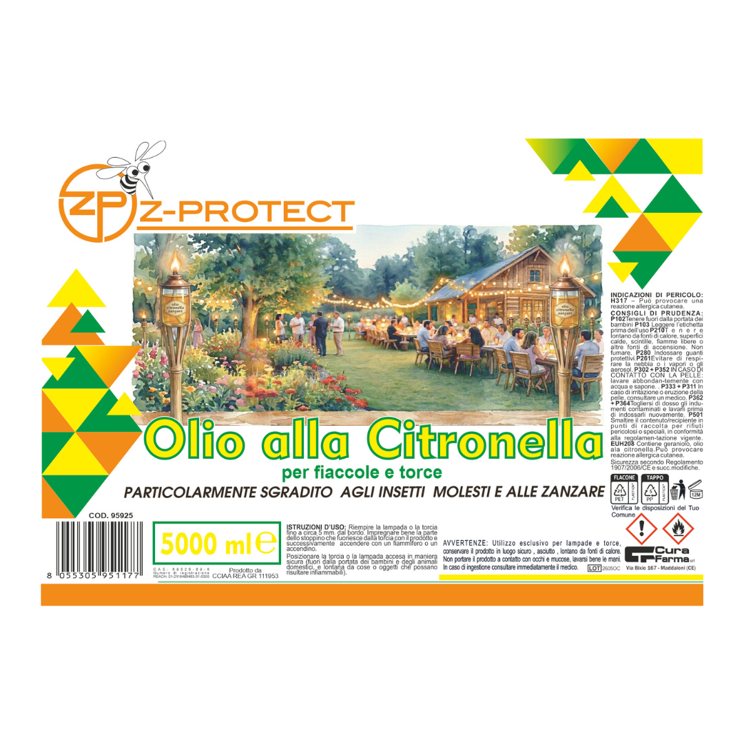 Olio alla Citronella 5 Litri – Repellente Naturale per Zanzare – Uso Esterno per Giardini, Terrazze e Campeggio – Profumazione Fresca e Duratura – Tanica