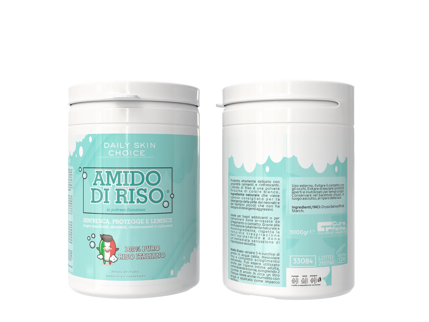 Amido di Riso Puro Italiano per Bagno, Lenitivo e Rinfrescante, 1 kg
