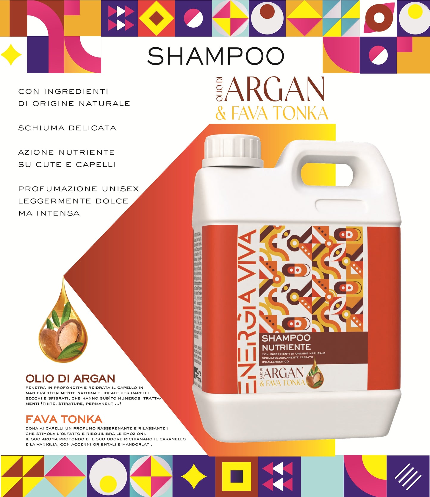 Shampoo Nutriente all'Olio di Argan, 5 Litri, per Capelli Secchi e Sfibrati