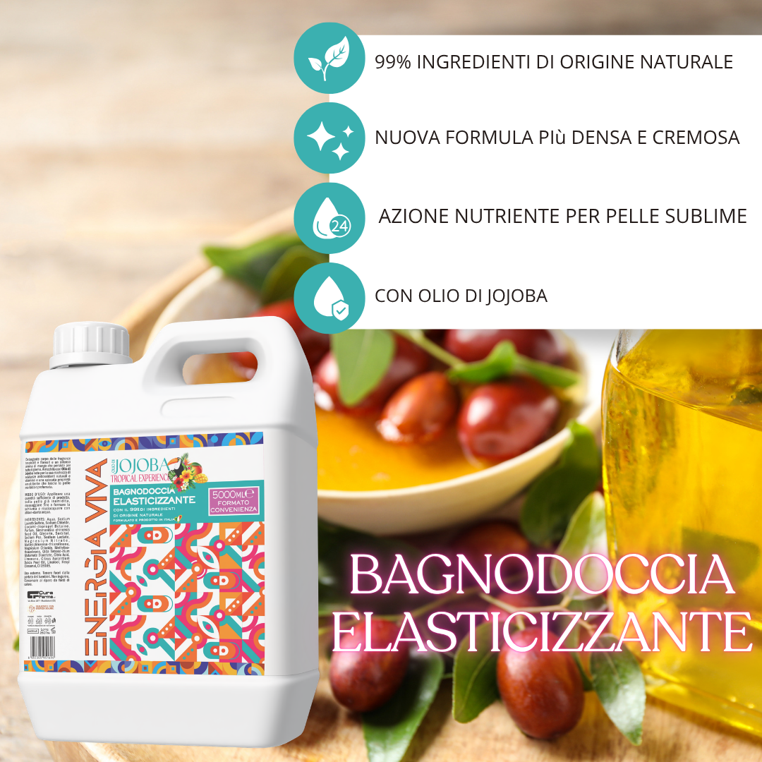 Bagnodoccia Elasticizzante Jojoba Tropical Experience 5 Litri – Detergente Corpo Idratante con Oli Naturali, Formula Delicata per Tutta la Famiglia, Maxi Formato Convenienza 5000 ml