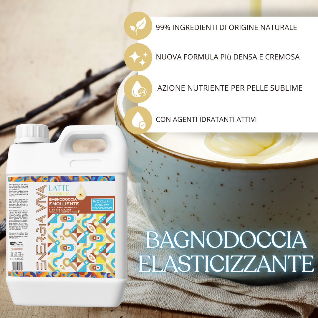Bagnodoccia Latte e Vaniglia 5 Litri - Detergente Corpo Delicato, Formato Convenienza, Profumazione Avvolgente, Uso Quotidiano, Ideale per Famiglia, Ospedali, Hotel e Strutture Ricettive