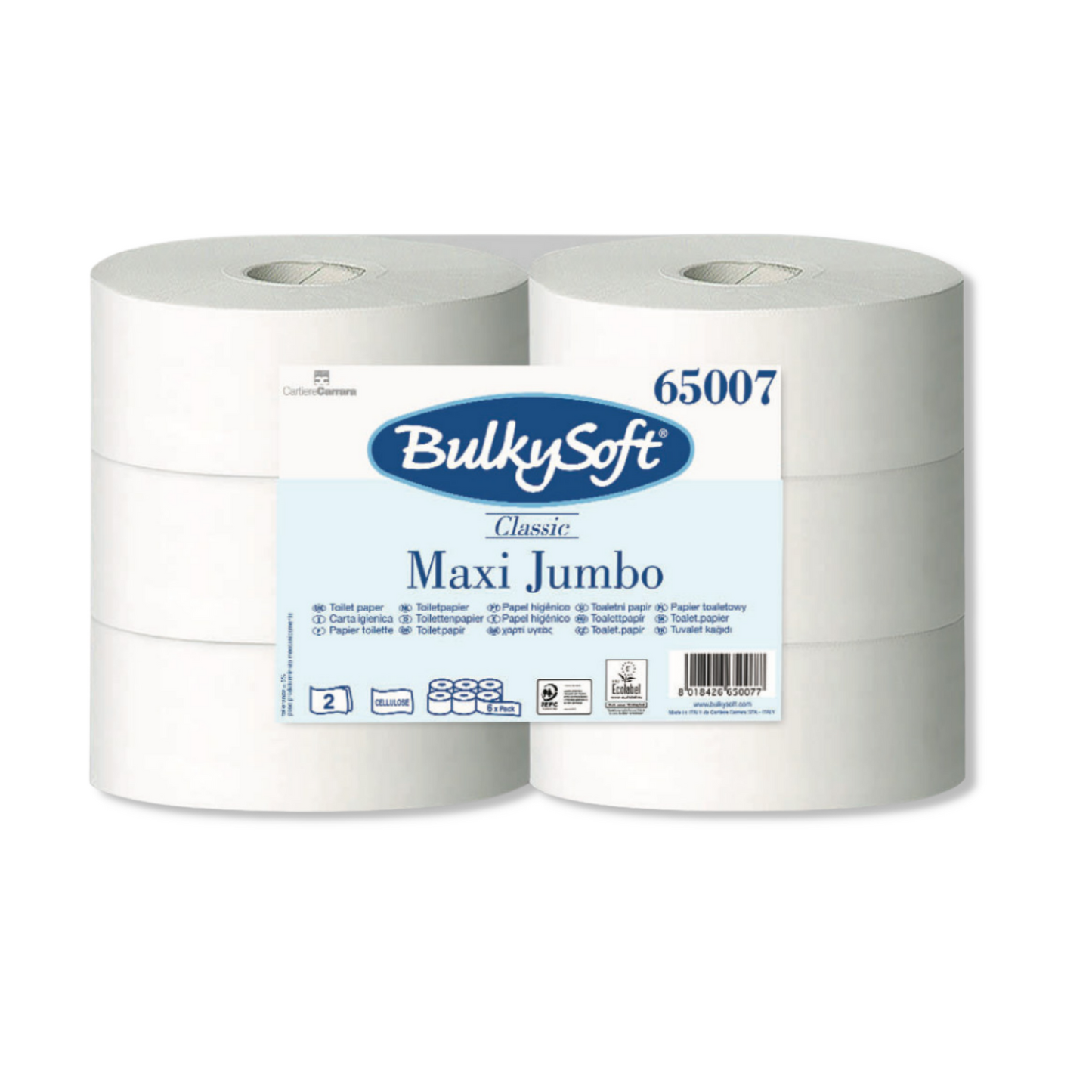 Carta Igienica Maxi Jumbo 6 Rotoli Carta Classic Doppio Velo Cellulosa Bianca 260 m