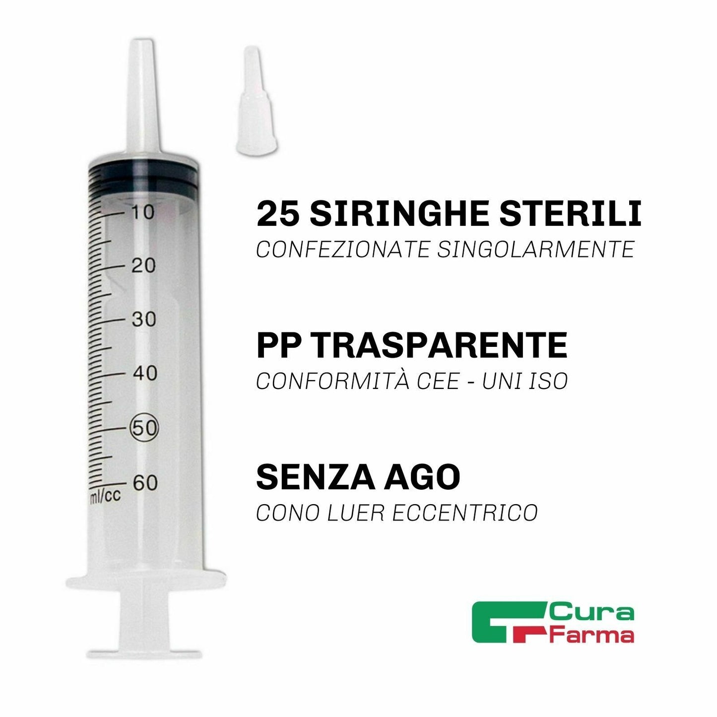 Siringa STERILE 60 ML Monouso 25 Siringhe Senza Ago SCHIZZETTONE Incontinenza
