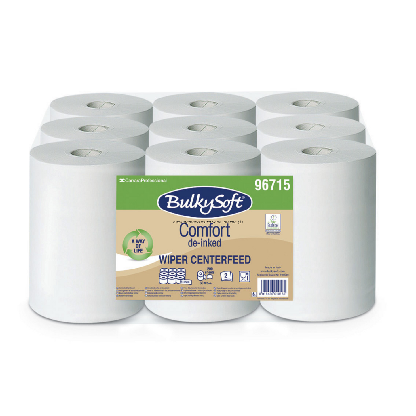 Asciugamano Monouso Comfort 18 Rotoli ad Estrazione Interna Carta De-Inchiostrata Bianca 60 m