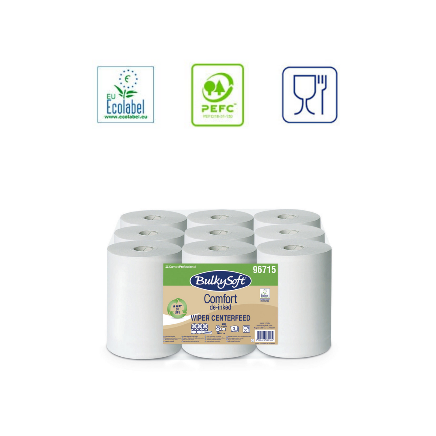 Asciugamano Monouso Comfort 18 Rotoli ad Estrazione Interna Carta De-Inchiostrata Bianca 60 m
