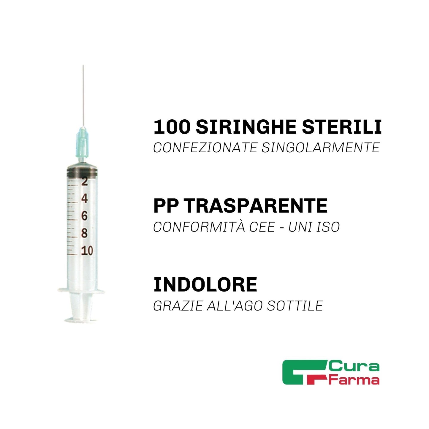 Siringa STERILE 10 ML Monouso 100 Siringhe INDOLORE attacco LUER con AGO