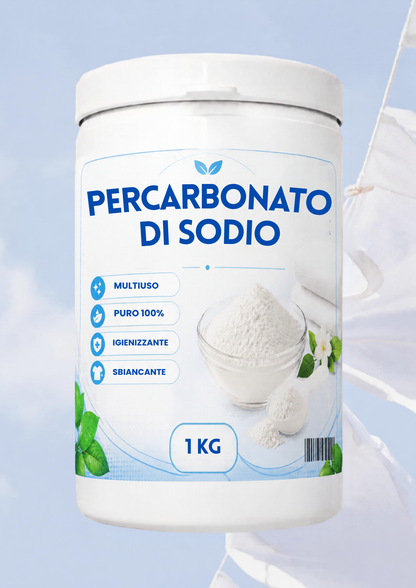 Percarbonato di Sodio 1 kg – Sbiancante e Smacchiante in Polvere ad Ossigeno Attivo per Bucato, Lavatrice e Pulizie Casa – Senza Cloro – Ideale per Bianchi, Asciugamani e Macchie Ostinate