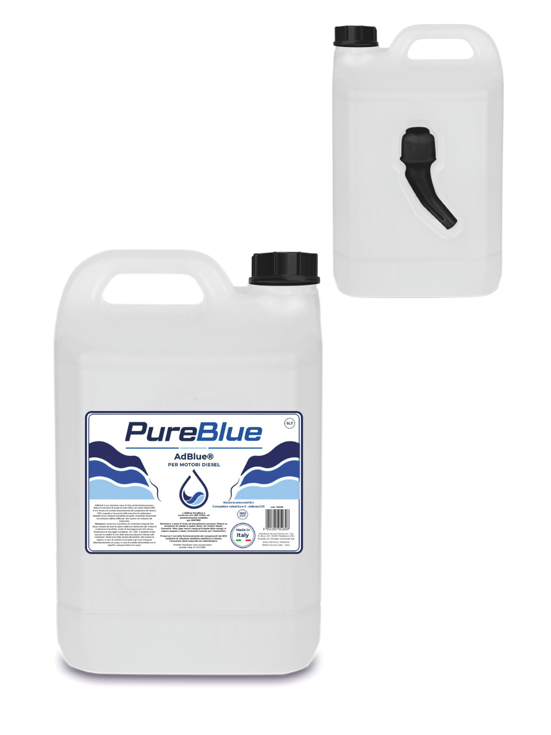 PureBlue AdBlue 5L – Additivo Urea per Motori Diesel SCR, Conforme ISO 22241, Riduzione NOx Euro 6 – Made in Italy – Beccuccio Anti-Fuoruscita Incluso – Fluido Scarico Diesel