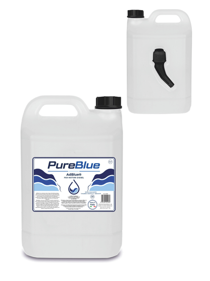 PureBlue AdBlue 5L – Additivo Urea per Motori Diesel SCR, Conforme ISO 22241, Riduzione NOx Euro 6 – Made in Italy – Beccuccio Anti-Fuoruscita Incluso – Fluido Scarico Diesel