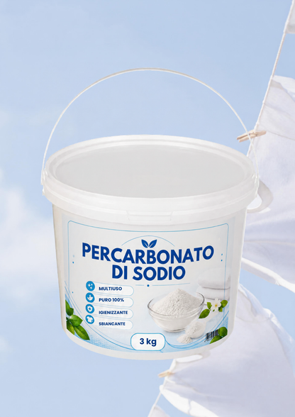 Percarbonato di Sodio 3 kg – Sbiancante e Smacchiante in Polvere ad Ossigeno Attivo per Bucato, Lavatrice e Pulizie Casa – Senza Cloro – Formato Maxi Convenienza per Bianchi e Macchie Ostinate