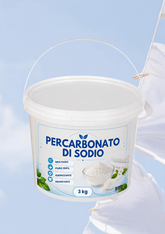 Percarbonato di Sodio 3 kg – Sbiancante e Smacchiante in Polvere ad Ossigeno Attivo per Bucato, Lavatrice e Pulizie Casa – Senza Cloro – Formato Maxi Convenienza per Bianchi e Macchie Ostinate
