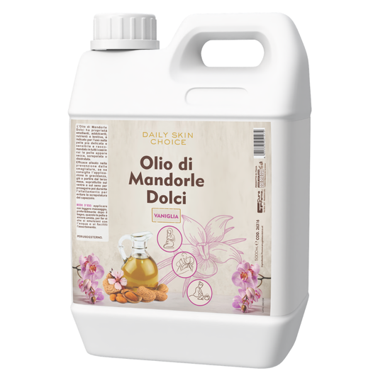 Olio di Mandorle Dolci Profumato alla Vaniglia 5 Litri (5L) – Olio da Massaggio Corpo & Capelli – Emolliente, Nutriente – Tanica Formato Scorta per Casa & Professionisti