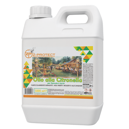 Olio alla Citronella 5 Litri – Repellente Naturale per Zanzare – Uso Esterno per Giardini, Terrazze e Campeggio – Profumazione Fresca e Duratura – Tanica
