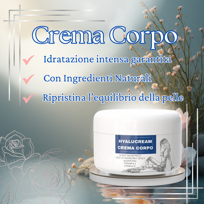 Crema Corpo Idratante 500 ml – Pelle Secca e Sensibile – con Acido Ialuronico, Burro di Karité, Olio di Mandorle Dolci e Vitamina E – Formula Nutriente e Lenitiva, Idratazione Profonda
