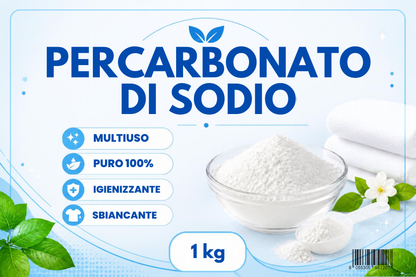 Percarbonato di Sodio 1 kg – Sbiancante e Smacchiante in Polvere ad Ossigeno Attivo per Bucato, Lavatrice e Pulizie Casa – Senza Cloro – Ideale per Bianchi, Asciugamani e Macchie Ostinate