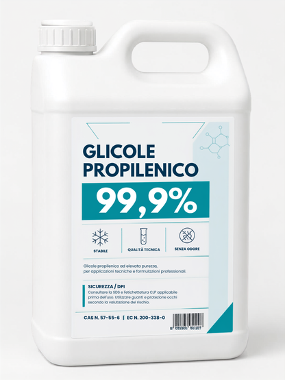 Glicole Propilenico 5 Litri – Purezza >99,8% – Uso Cosmetico e Tecnico – Solvente e Umidificante – Per Creme, Shampoo, Profumi e Fai da Te – Materia Prima