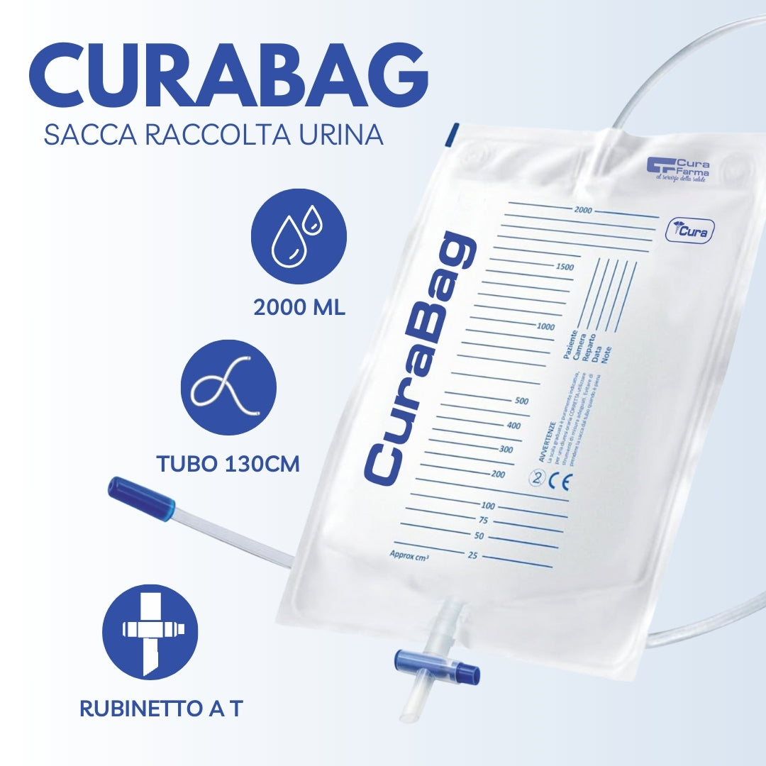 Sacca Urina con RUBINETTO 30 Sacche 2000ml Tubo 130cm NON STERILI - Latex Free