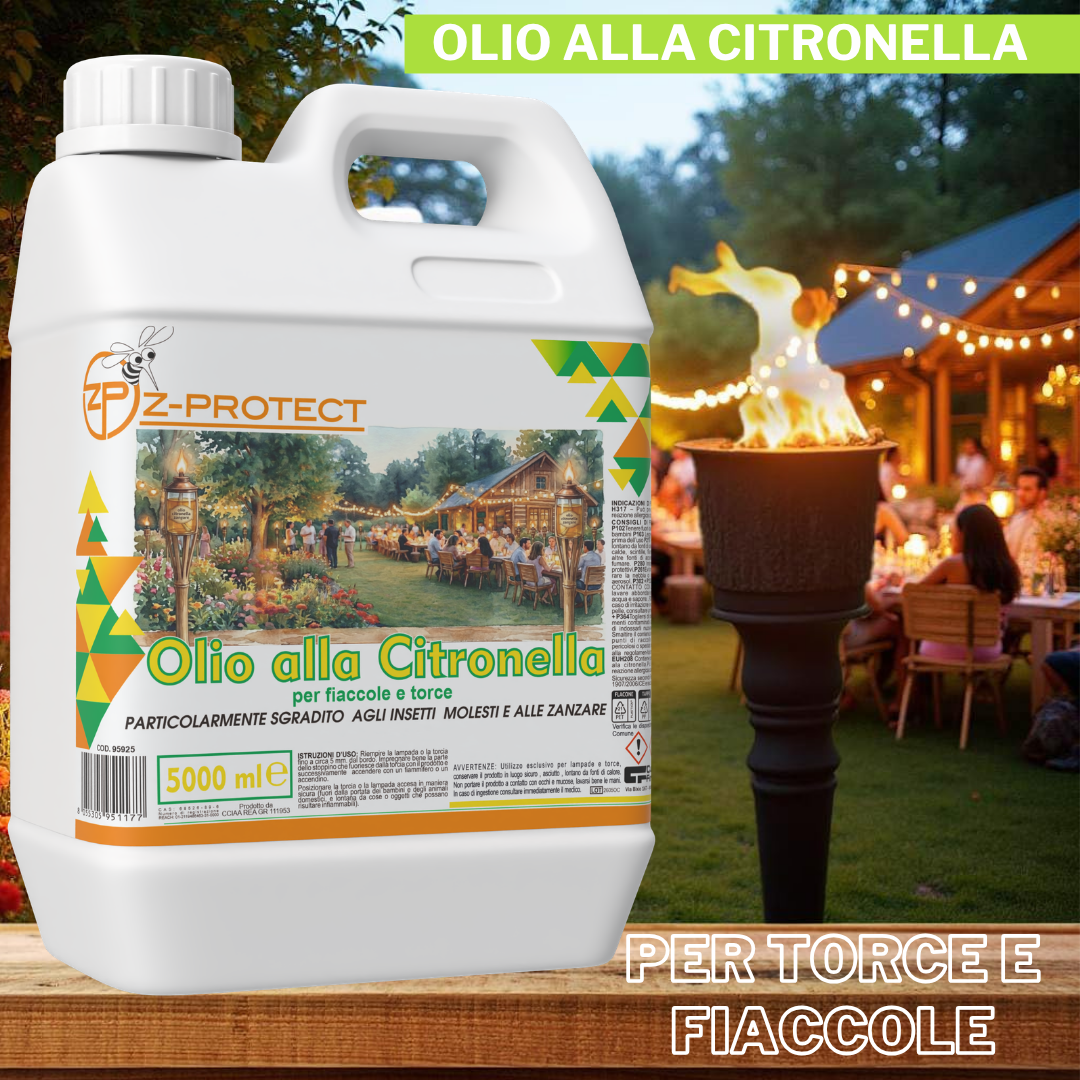 Olio alla Citronella 5 Litri – Repellente Naturale per Zanzare – Uso Esterno per Giardini, Terrazze e Campeggio – Profumazione Fresca e Duratura – Tanica