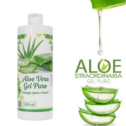 Gel di Aloe Vera 1000 ml Puro – Idratante, Lenitivo e Rinfrescante per Viso, Corpo e Capelli – Formula con Aloe Vera, Assorbimento Rapido, Non Appiccica – Adatto a Tutti i Tipi di Pelle