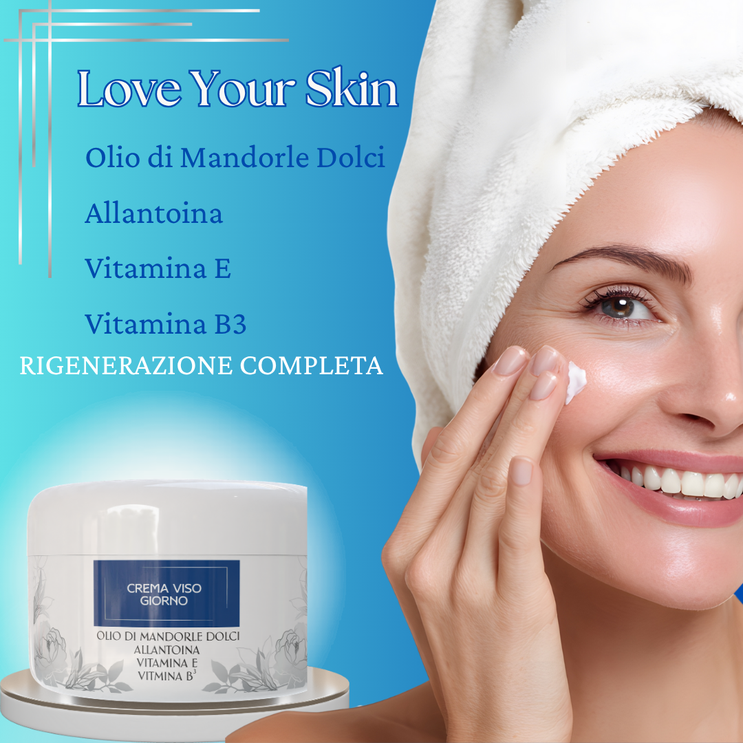Crema Viso Idratante Giorno 500 ml con Acido Ialuronico, Vitamina E, Vitamina B3 e Olio di Mandorle Dolci – Crema Antirughe Effetto Lifting Naturale – Texture Leggera e Non Unge