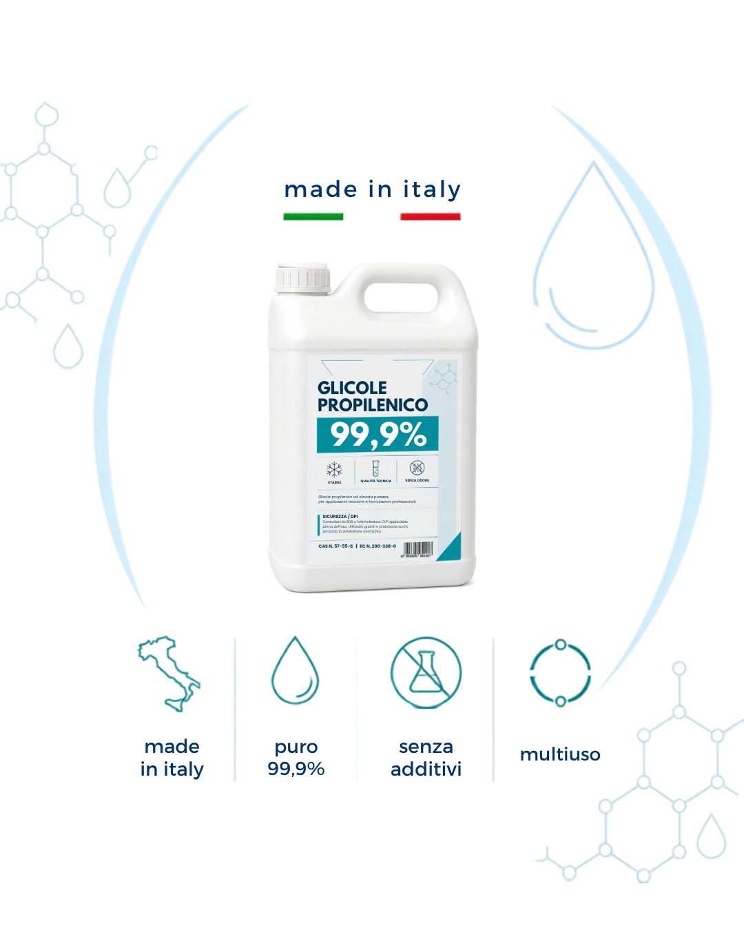 Glicole Propilenico 5 Litri – Purezza >99,8% – Uso Cosmetico e Tecnico – Solvente e Umidificante – Per Creme, Shampoo, Profumi e Fai da Te – Materia Prima