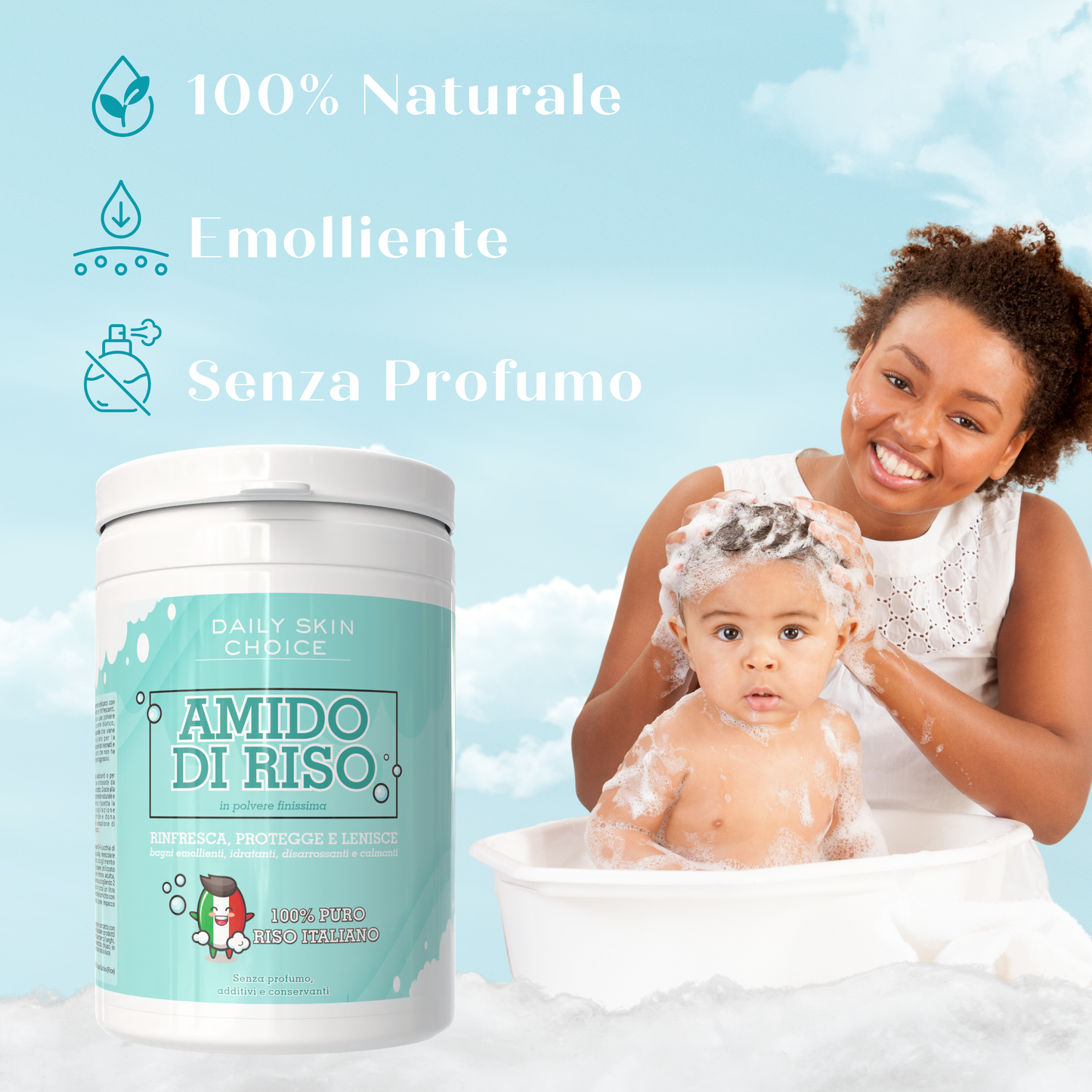 Amido di Riso Puro Italiano per Bagno, Lenitivo e Rinfrescante, 1 kg