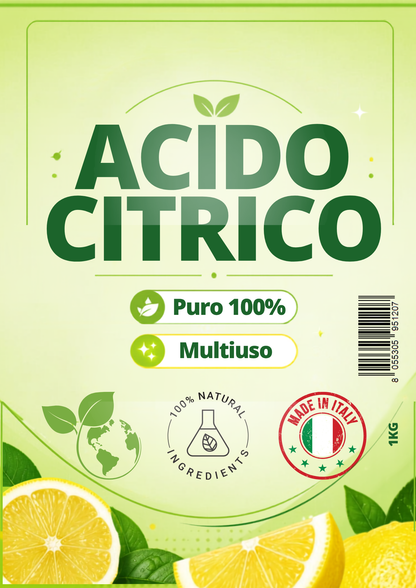 Acido Citrico Alimentare 1 kg – Polvere E330 100% Puro per Pulizie Casa, Cucina, Lavatrice, Lavastoviglie, Anticalcare, Cosmesi Fai da Te e Conservante Alimenti