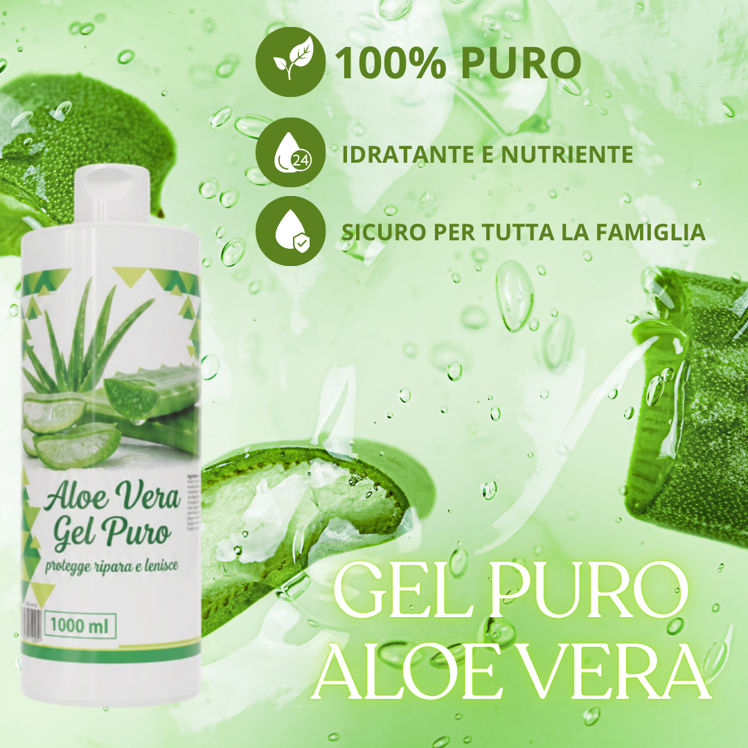 Gel di Aloe Vera 1000 ml Puro – Idratante, Lenitivo e Rinfrescante per Viso, Corpo e Capelli – Formula con Aloe Vera, Assorbimento Rapido, Non Appiccica – Adatto a Tutti i Tipi di Pelle