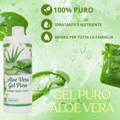 Gel di Aloe Vera 1000 ml Puro – Idratante, Lenitivo e Rinfrescante per Viso, Corpo e Capelli – Formula con Aloe Vera, Assorbimento Rapido, Non Appiccica – Adatto a Tutti i Tipi di Pelle