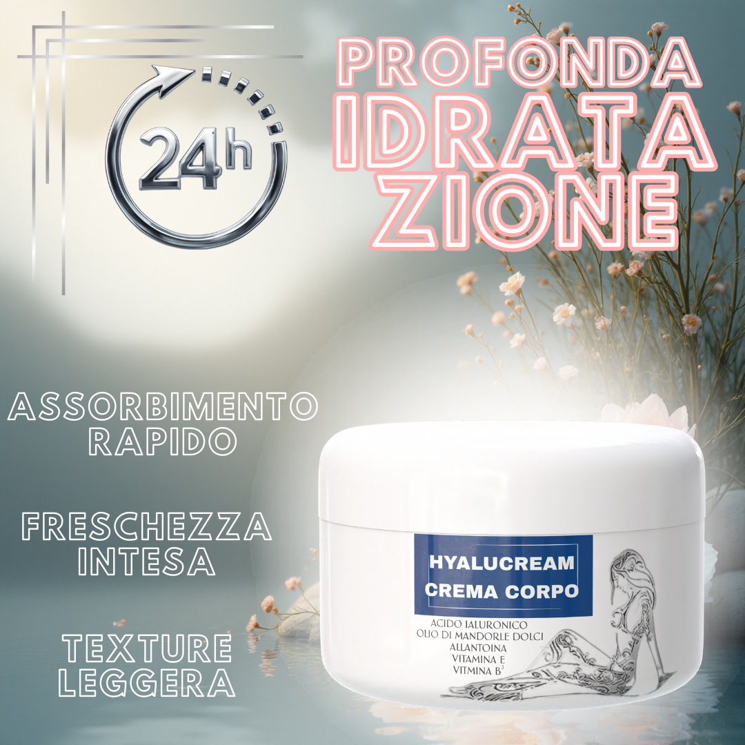 Crema Corpo Idratante 500 ml – Pelle Secca e Sensibile – con Acido Ialuronico, Burro di Karité, Olio di Mandorle Dolci e Vitamina E – Formula Nutriente e Lenitiva, Idratazione Profonda