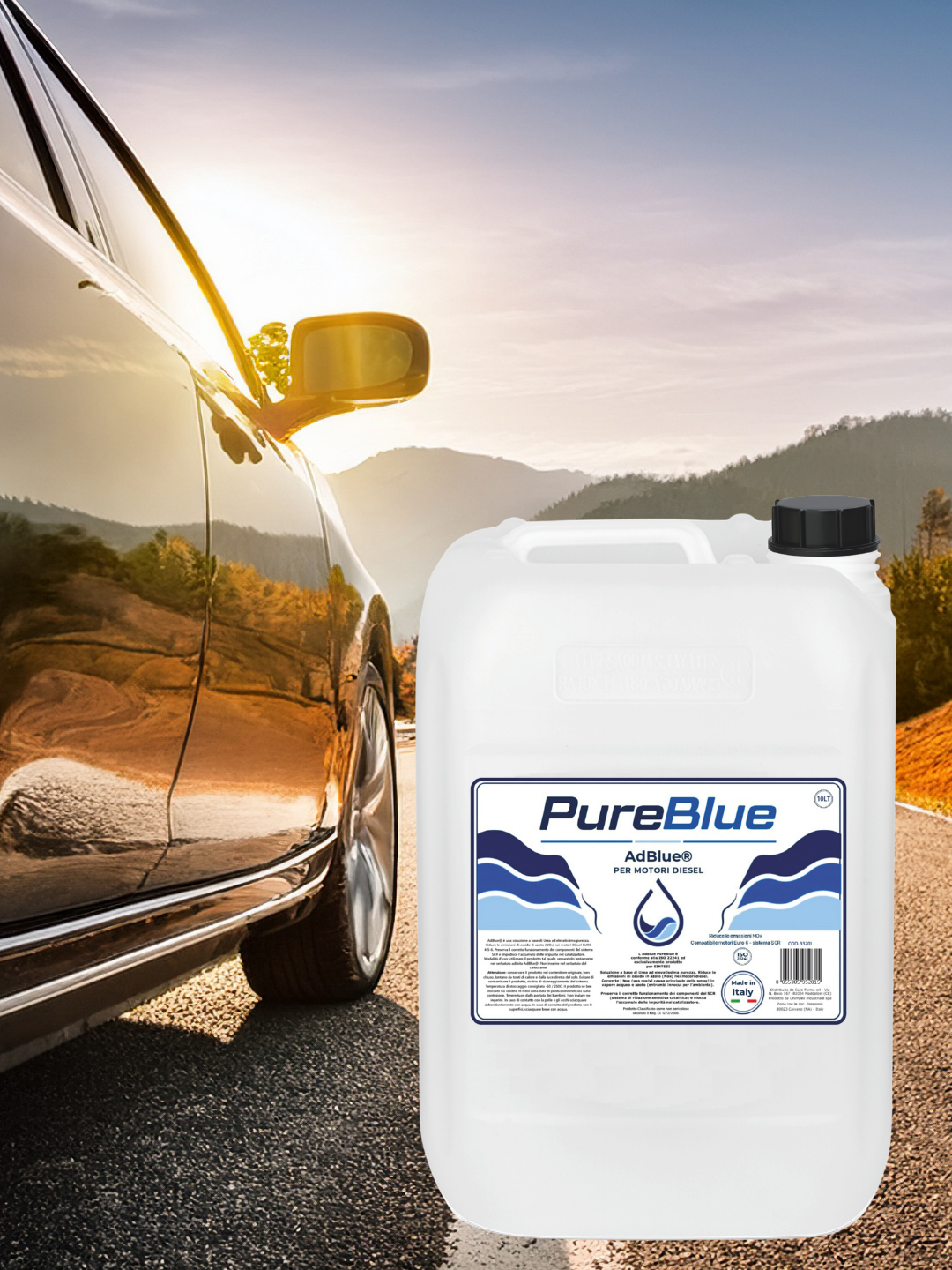 PureBlue AdBlue 10LT – Additivo Urea per Motori Diesel SCR, Conforme ISO 22241, Riduzione NOx Euro 6 – Made in Italy – Beccuccio Anti-Fuoruscita Incluso – Fluido Scarico Diesel (DEF/AUS 32)