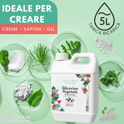 Glicerina Vegetale Pura 5 Litri (USP/Ph. Eur.) – 100% Naturale da Oli Vegetali – Uso Cosmetico, Alimentare e Farmaceutico – Idratante per Pelle e Capelli – Alta Purezza