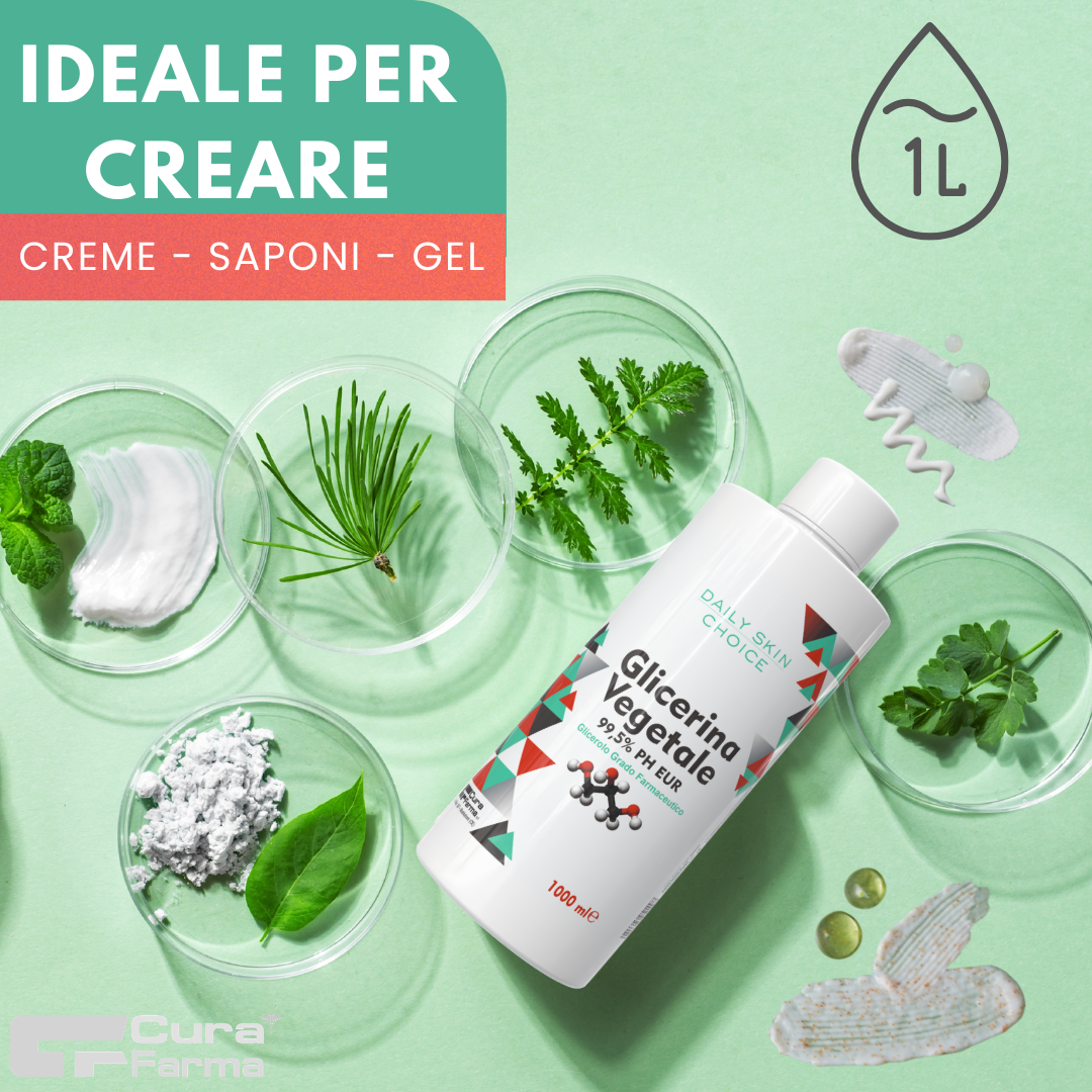 Glicerina Vegetale Pura 1 litro – 100% Naturale da Oli Vegetali – Uso Cosmetico, Alimentare e Farmaceutico – Idratante per Pelle e Capelli – Alta Purezza