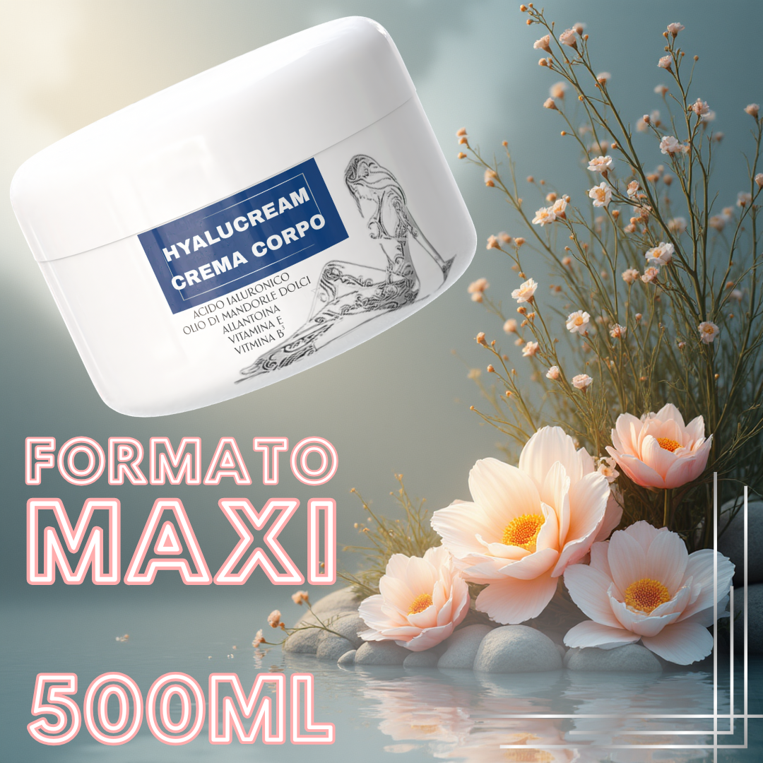 Crema Corpo Idratante 500 ml – Pelle Secca e Sensibile – con Acido Ialuronico, Burro di Karité, Olio di Mandorle Dolci e Vitamina E – Formula Nutriente e Lenitiva, Idratazione Profonda