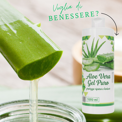 Gel di Aloe Vera 1000 ml Puro – Idratante, Lenitivo e Rinfrescante per Viso, Corpo e Capelli – Formula con Aloe Vera, Assorbimento Rapido, Non Appiccica – Adatto a Tutti i Tipi di Pelle