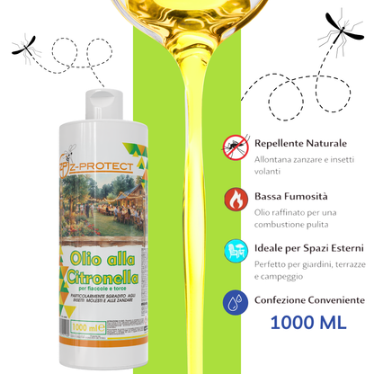 Olio di Citronella 1 Litro Puro e Concentrato | Profumo Fresco Agrumato | Ideale per Diffusori, Ambiente, Giardino e Uso Aromatico | Formato Convenienza 1000 ml