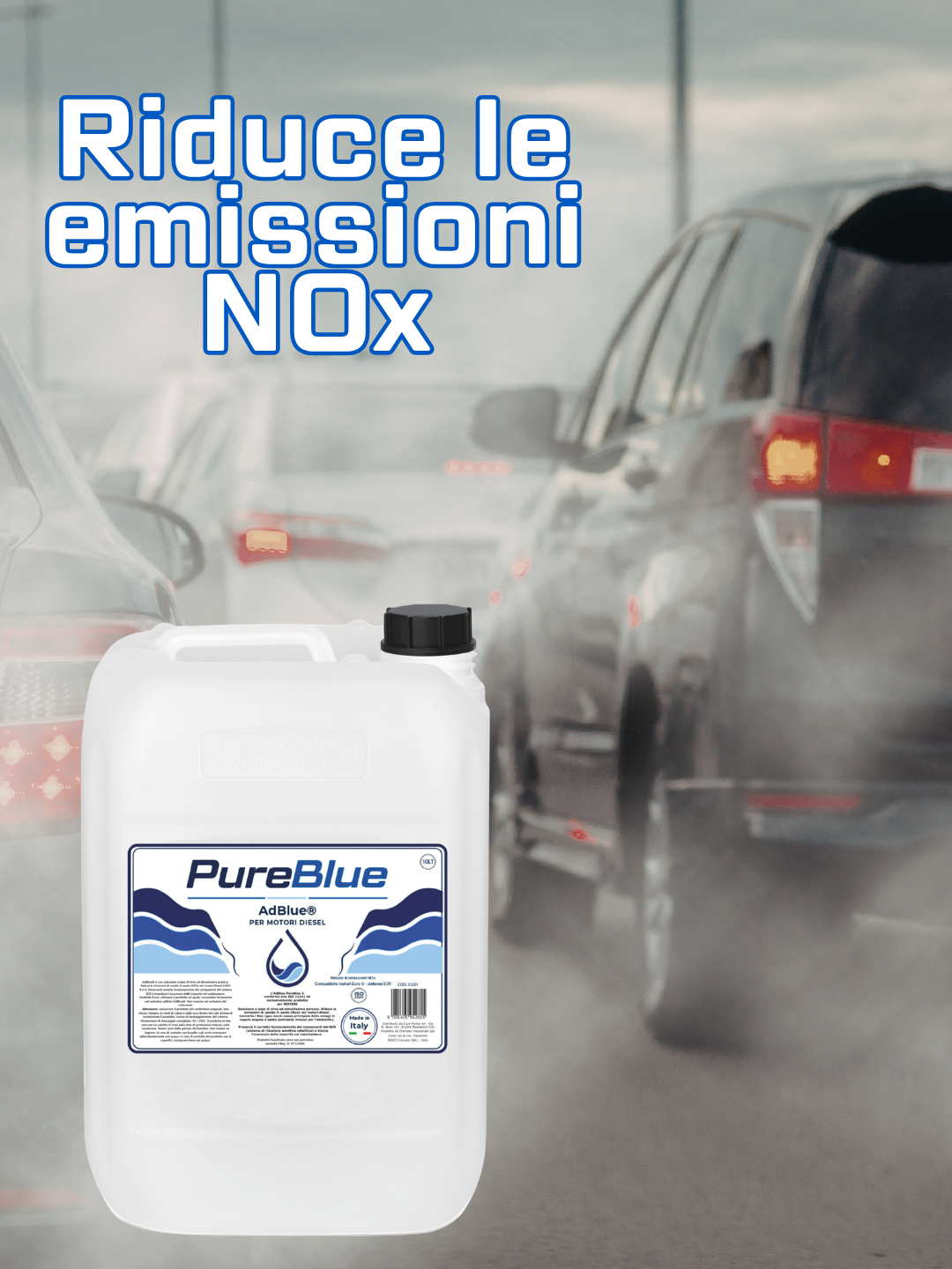 PureBlue AdBlue 5L – Additivo Urea per Motori Diesel SCR, Conforme ISO 22241, Riduzione NOx Euro 6 – Made in Italy – Beccuccio Anti-Fuoruscita Incluso – Fluido Scarico Diesel