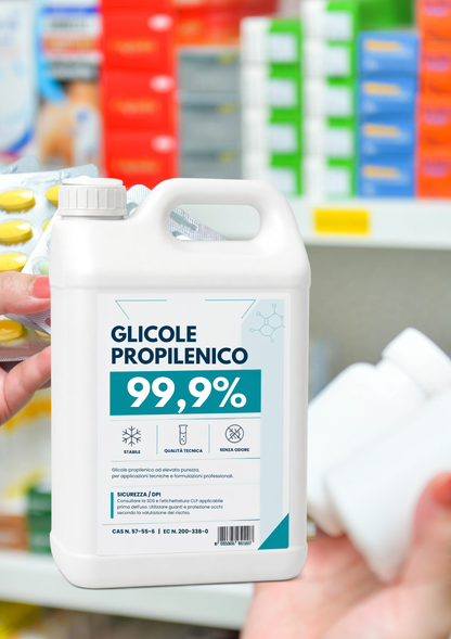 Glicole Propilenico 5 Litri – Purezza >99,8% – Uso Cosmetico e Tecnico – Solvente e Umidificante – Per Creme, Shampoo, Profumi e Fai da Te – Materia Prima