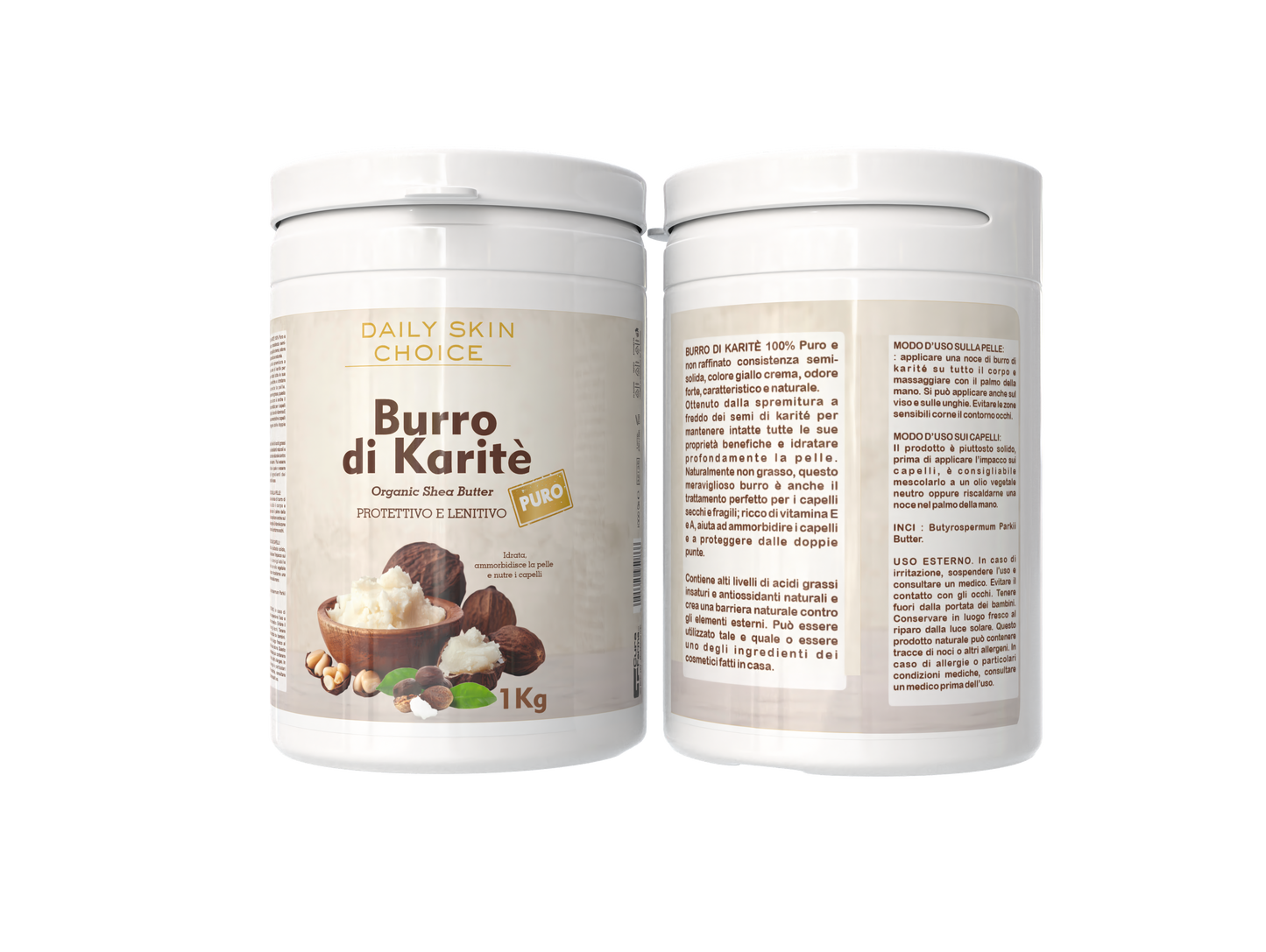 Burro di Karité Puro, Non Raffinato, Idratante Naturale per Pelle e Capelli, 1 kg