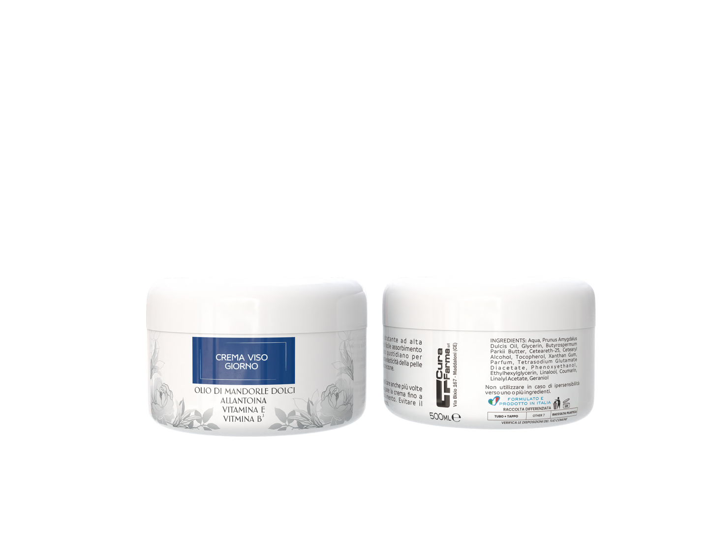 Crema Viso Idratante Giorno 500 ml con Acido Ialuronico, Vitamina E, Vitamina B3 e Olio di Mandorle Dolci – Crema Antirughe Effetto Lifting Naturale – Texture Leggera e Non Unge