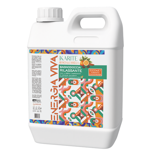 Bagnodoccia Rilassante Karité, Arancia e Cannella 5 Litri – Detergente Corpo Nutriente – Profumazione Calda e Avvolgente – Uso Professionale e Famiglia – Maxi Formato