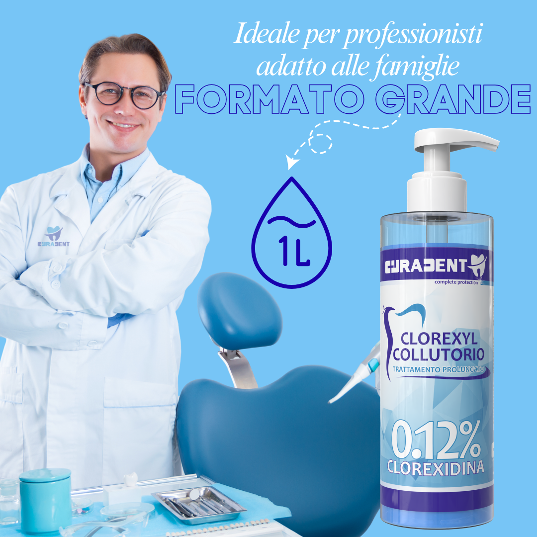 Collutorio Clorexidina 0,12% Professionale 1 Litro – Antibatterico Orale ad Uso Odontoiatrico e Domestico – Disinfettante per Gengive e Denti – Igiene Orale Intensiva e Prevenzione Infezioni