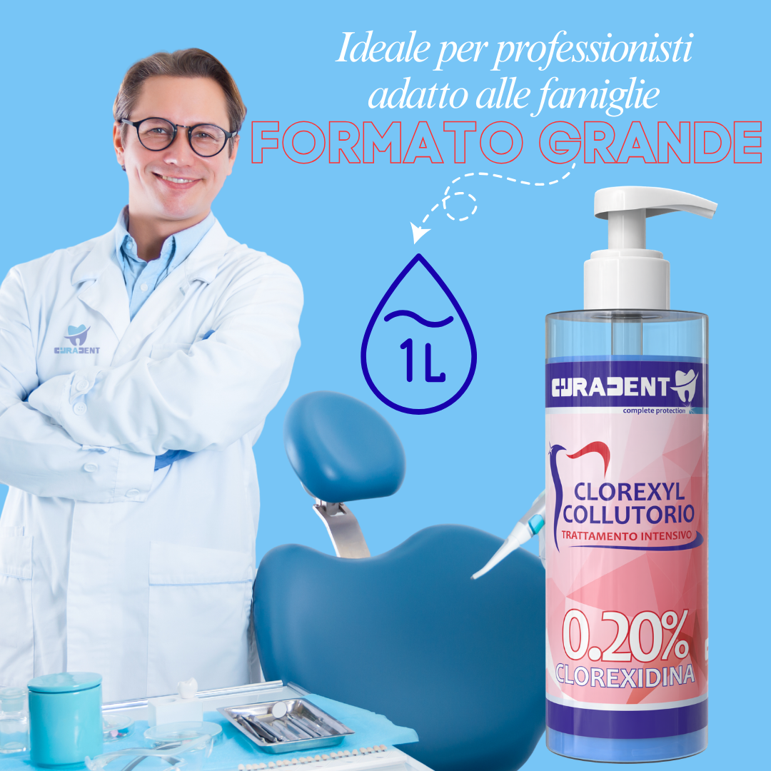 Collutorio Clorexidina 0,20% Professionale 1 Litro – Disinfettante Orale Antibatterico – Igiene Dentale Intensiva – Previene Infezioni e Placca – Uso Odontoiatrico e Domestico