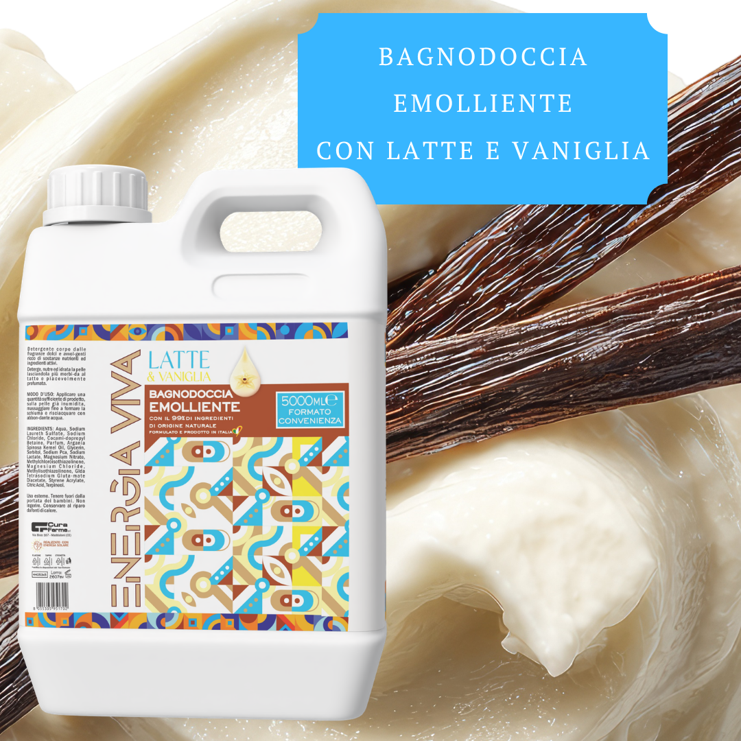 Bagnodoccia Latte e Vaniglia 5 Litri - Detergente Corpo Delicato, Formato Convenienza, Profumazione Avvolgente, Uso Quotidiano, Ideale per Famiglia, Ospedali, Hotel e Strutture Ricettive